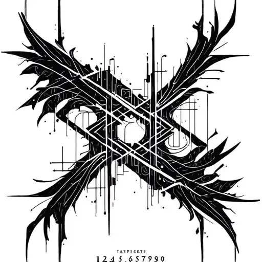 a tattoo templete that has 1234567890 in it but it is in the style of cyber sigilism and it is black with sharp lines tattoo design idea