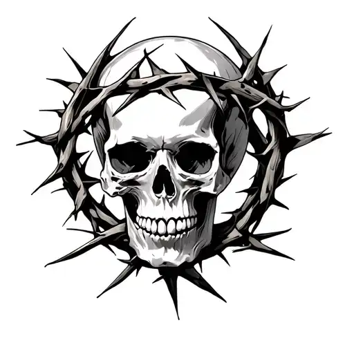 skull crown of thorns wrapped tattoo design idea