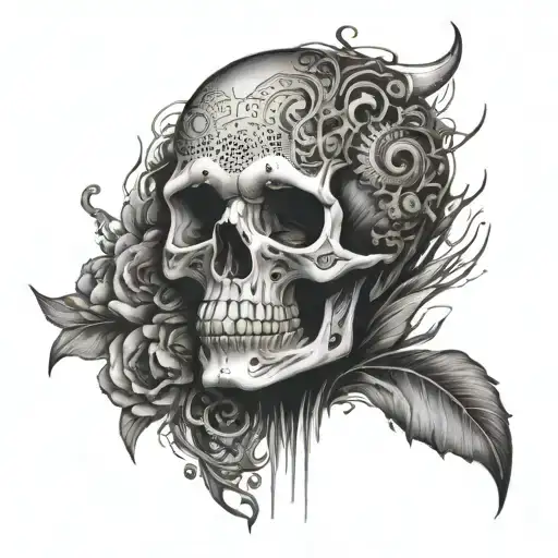 An abstract design of a skull morphing into different animal shapes tattoo design idea