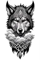 viking warrior,clouds, wolf, Celtic design incorporating elements tattoo design idea