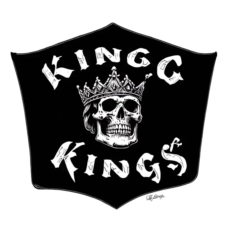 "king of kings" words on a banner with a skull tattoo design idea