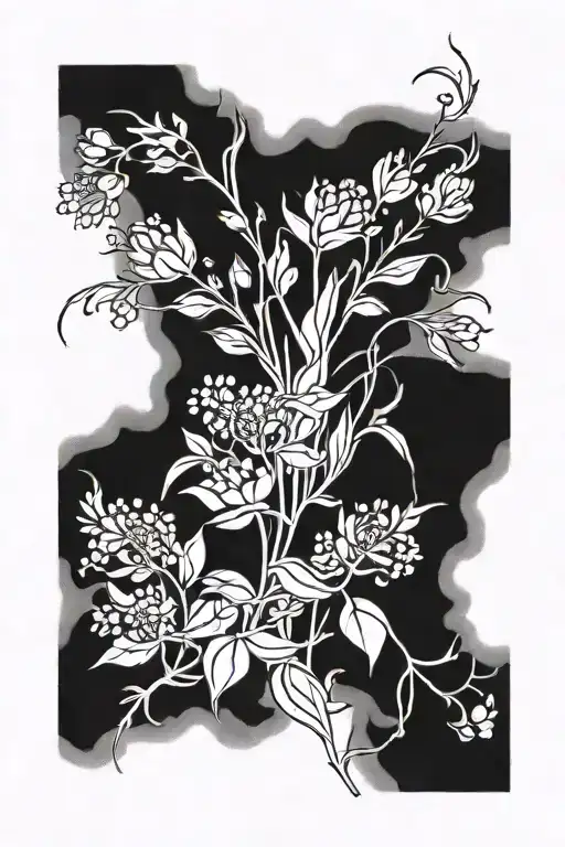 wispy wildflower stems tattoo design idea