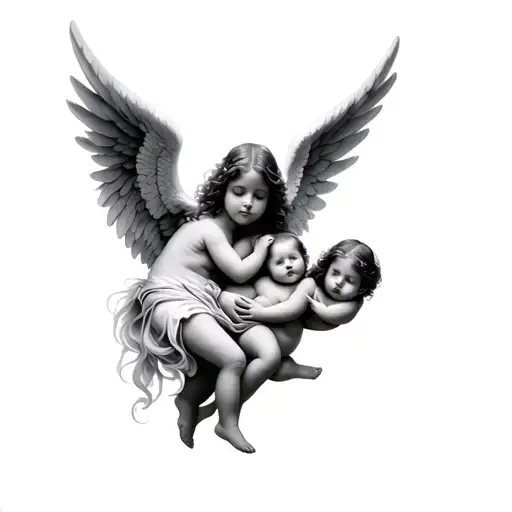 angels and 3 babies tattoo design idea