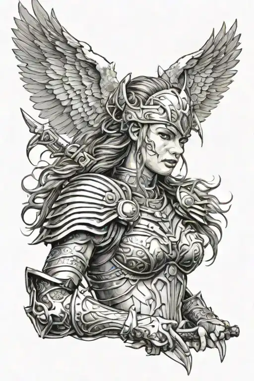 valkyrie warrior woman tattoo design idea