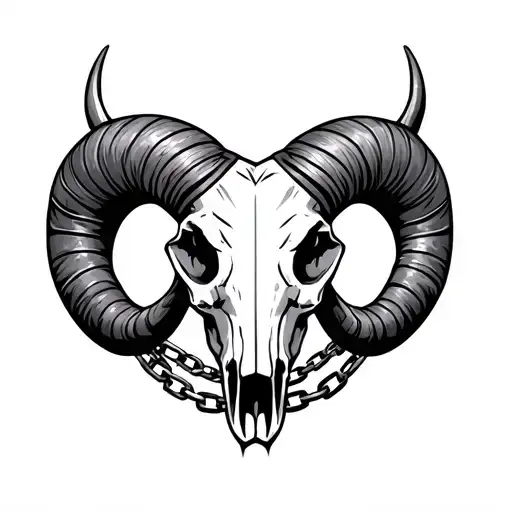 four horns ram skull three chains simple beginner tattoo design tattoo design idea