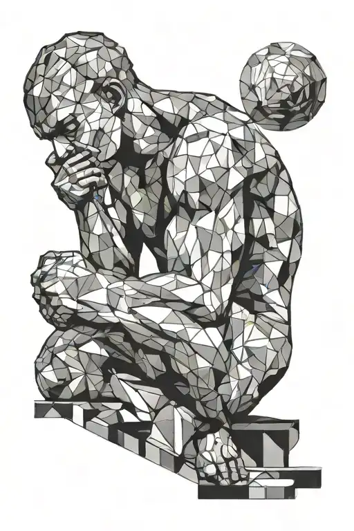 the thinker statue surrounded by geometric shapes  tattoo design idea