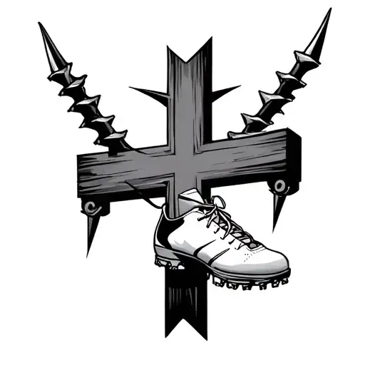 I don’t have it drawn up yet but I want to get a cross with football cleats on one end of the cross and track spikes on  tattoo design idea