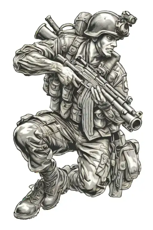military gunner taking fire tattoo design idea
