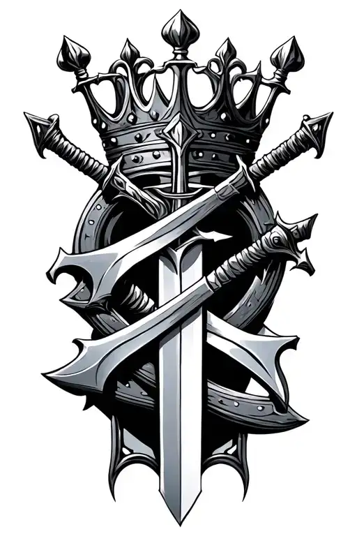3 swords through a crown tattoo design idea