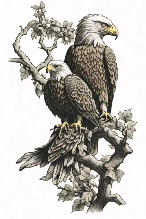eagle and hawk perched on a branch tattoo design idea
