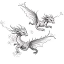 three tiny separate dragons flying in different directions with flowers growing  tattoo design idea