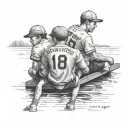 on the forearm, three brothers in baseball jerseys, arms around eachother sitting in a lake looking out  tattoo design idea