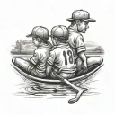 on the forearm, three brothers in baseball jerseys, arms around eachother sitting in a lake looking out  tattoo design idea