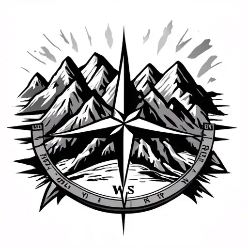 mountains and compass tattoo design idea