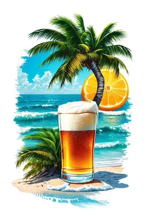 Beach beer sun tattoo design idea