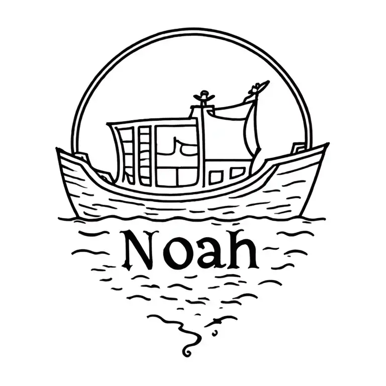 Noah's ark with "Noah" written underneath tattoo design idea