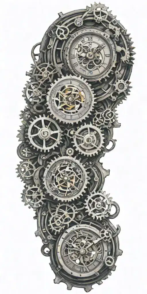 Steampunk clock with gears intertwined tattoo design idea