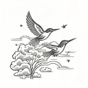 birds and clouds with sun rays tattoo design idea