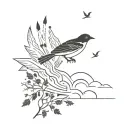 birds and clouds with sun rays tattoo design idea
