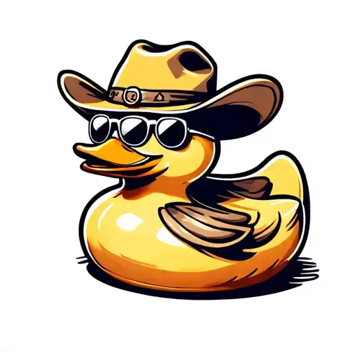 cowboy hat rubber duck with sunglases tattoo design idea