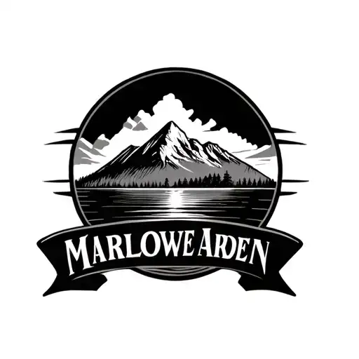 "Marlowe Arden" mountain with lake infront tattoo design idea