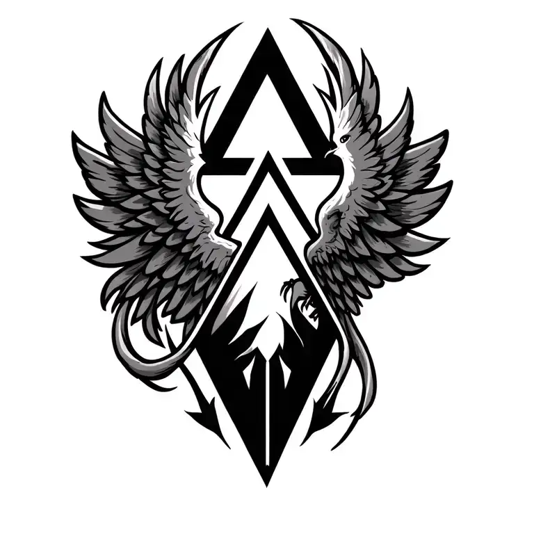 delta symbol capital triangle, with an arrow going through and incorporating wings of a phoenix  tattoo design idea