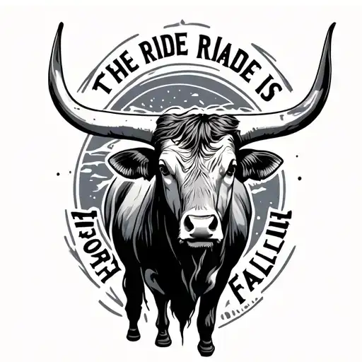 longhorn with words the ride is worth the fall tattoo design idea