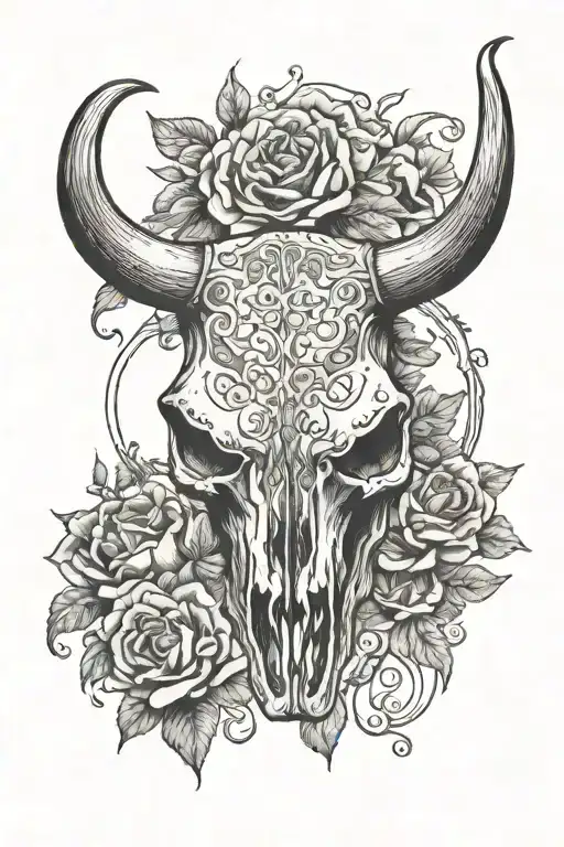 western bull skull tattoo design idea
