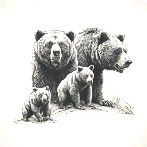 family of angry bears tattoo design idea