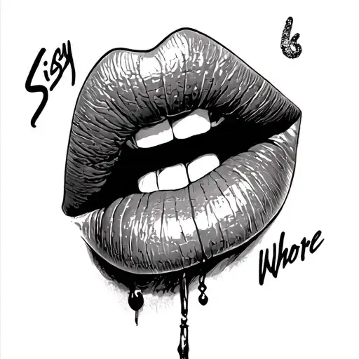 lips like kissed, whit writen under it "Sissy whore" tattoo design idea