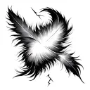 white bird feather , with lighting bolt striking tattoo design idea