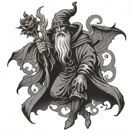 wizard full body a healer olding a flower tattoo design idea