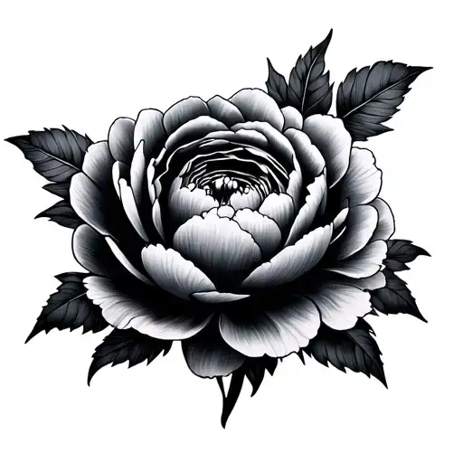 Can you generate this tattoo design for a girl using this description?—Tattooed there was a gray and black peony with tattoo design idea