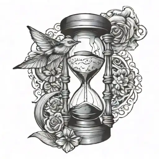 B&W Hourglass with pisces sign mixed tattoo design idea