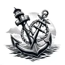 anchor, lighthouse and compass intertwined tattoo design idea