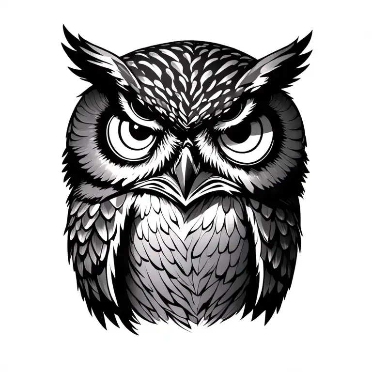 A black-and-white close-up photo of a minimalist fine-line tattoo on the outer ankle.The tattoo depicts an owl wearing  tattoo design idea