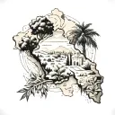 Combining the map of Palestine, Syria and Lebanon and the symbols of each, namely olives, Jerusalem, cedars and jasmine, with things that indicate freedom, the sky and clouds. tattoo design idea