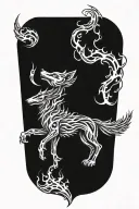 wolf fire flames tattoo design idea