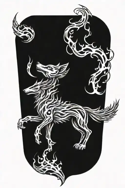 wolf fire flames tattoo design idea