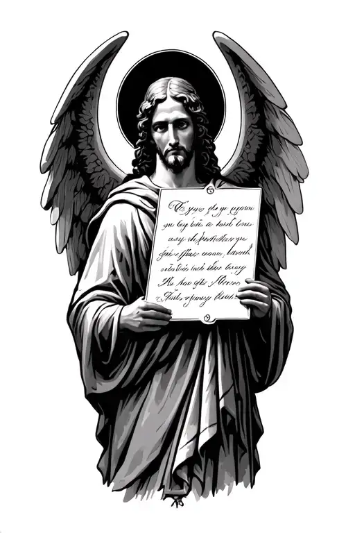 saint gabriel carrying the message written tattoo design idea
