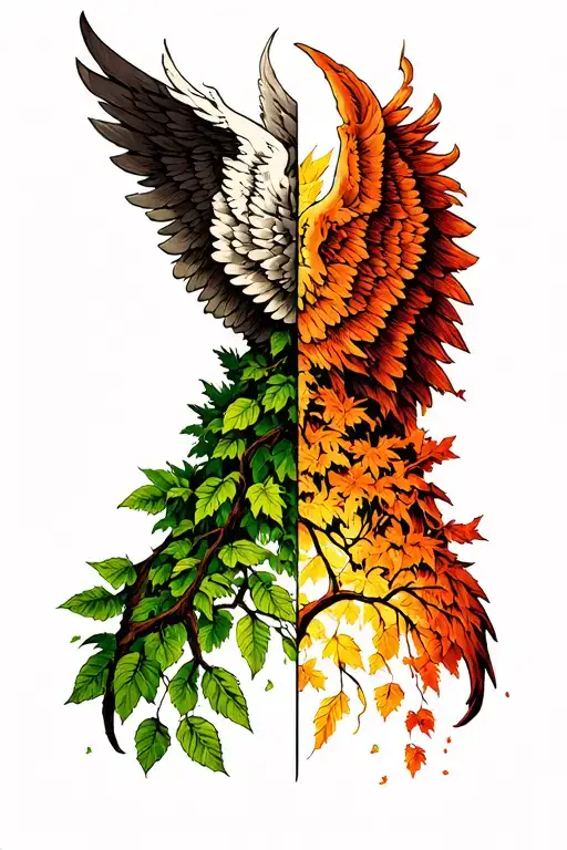 - Good vs. Evil  - Angel Wing vs. Demon Wing  - A flourishing tree with vibrant leaves vs. a tree with withered, falling tattoo design idea