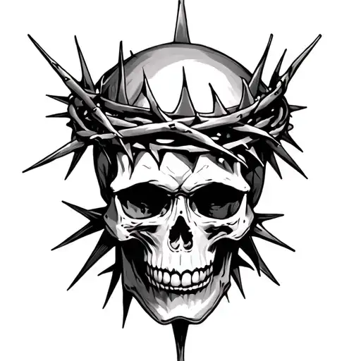 Skull wearing crown of thorns tattoo design idea