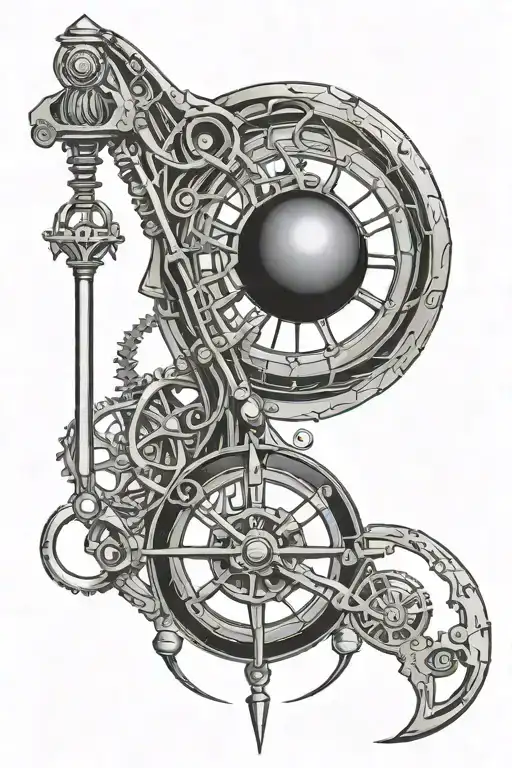 mechanical pendulum hanging from reapers scythe  tattoo design idea
