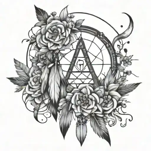 dream catcher with triforce inside and pretty flowers around it. put long feathers at the bottom. tattoo design idea