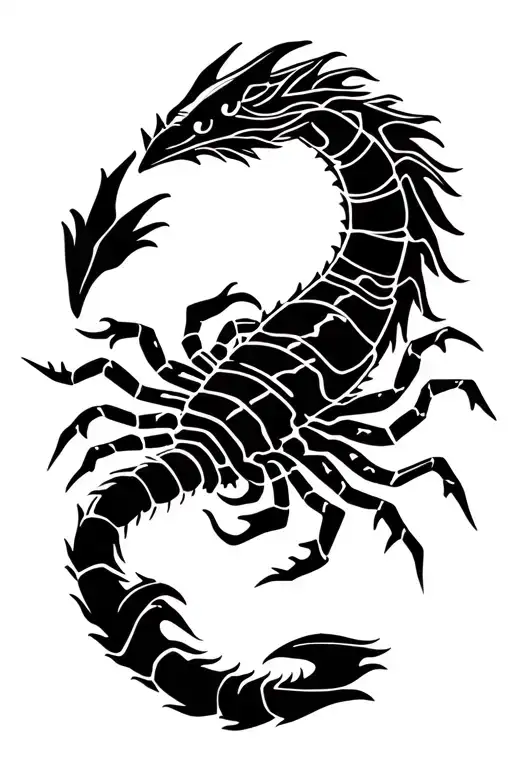 Dragon scorpion hybrid with Libra scales tribal tattoo tattoo design idea