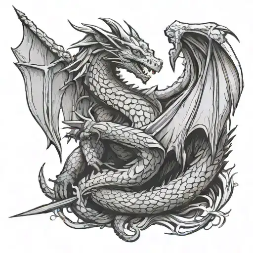 game of thrones dragon hugging Jon snows sword  tattoo design idea