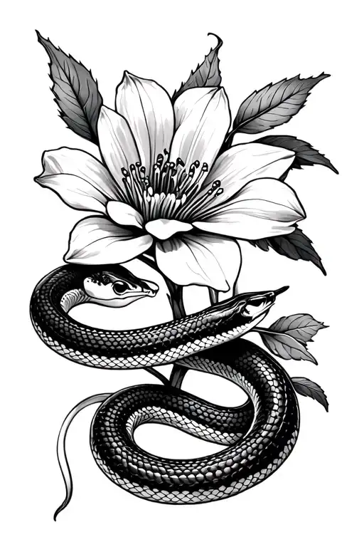 garter snake pacific berry flower intertwined fineline tattoo design idea