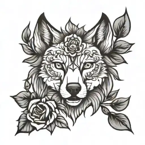 wolf flower black grey tattoo tattoo design idea