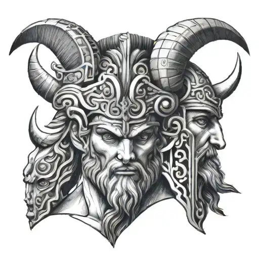 half of the head is Minotaurus's And next half is Theseus 's, Athenian warrior tattoo design idea