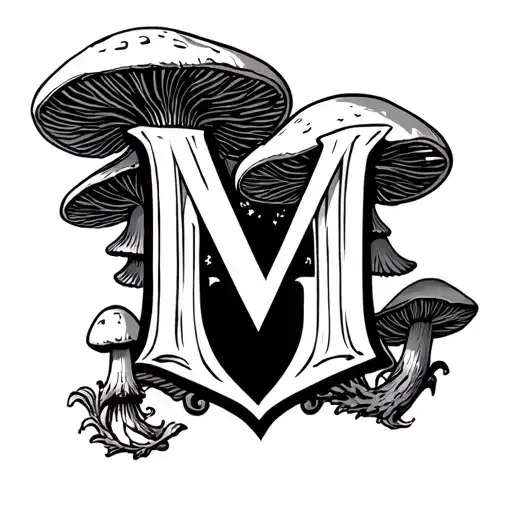 "M" "M" gothic mushroom coat of arms tattoo design idea